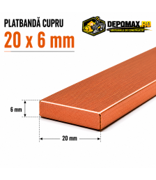 Platbanda cupru 20 x 6 mm – lungime 4 metri – EN Cu-ETP